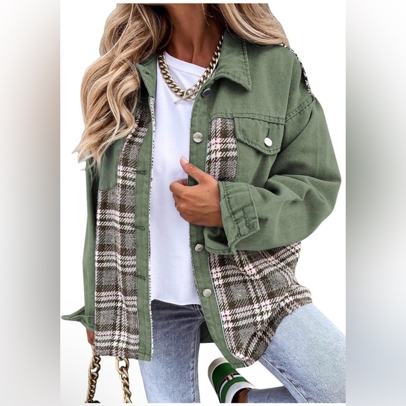 None Jackets & Blazers - 🆕Plaid Patchwork Denim Jacket